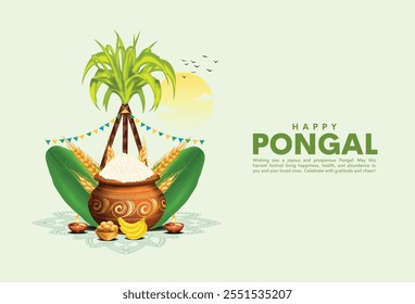 Illustration of Happy Pongal Holiday Harvest Festival of Tamil Nadu South India greeting vector background.