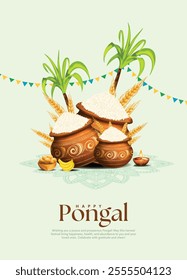 Illustration of Happy Pongal Holiday Harvest Festival of Tamil Nadu South India greeting vector background