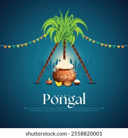 Illustration of Happy Pongal Holiday Harvest Festival of Tamil Nadu South India greeting vector background.