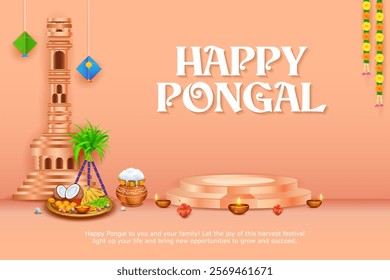 illustration of Happy Pongal Holiday Harvest Festival of Tamil Nadu South India greeting background