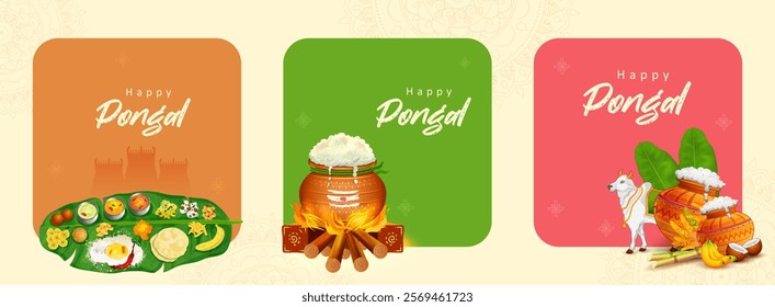 illustration of Happy Pongal Holiday Harvest Festival of Tamil Nadu South India greeting background