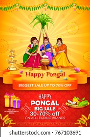 illustration of Happy Pongal Holiday Harvest Festival of Tamil Nadu South India Sale and Advertisement background