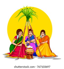 illustration of Happy Pongal Holiday Harvest Festival of Tamil Nadu South India greeting background