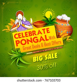 illustration of Happy Pongal Holiday Harvest Festival of Tamil Nadu South India Sale and Advertisement background