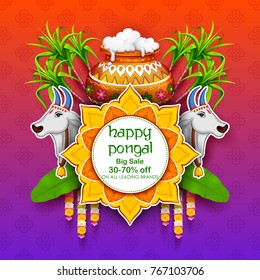 illustration of Happy Pongal Holiday Harvest Festival of Tamil Nadu South India Sale and Advertisement background