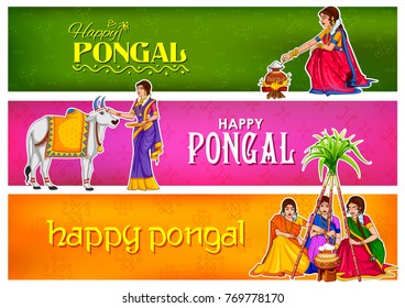 illustration of Happy Pongal Holiday Harvest Festival of Tamil Nadu South India greeting background