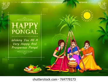 illustration of Happy Pongal Holiday Harvest Festival of Tamil Nadu South India greeting background