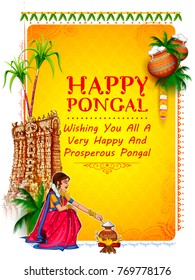 illustration of Happy Pongal Holiday Harvest Festival of Tamil Nadu South India greeting background