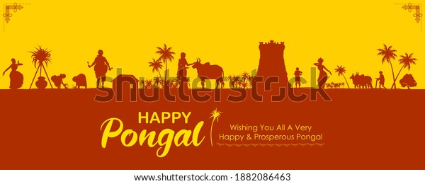 illustration of Happy Pongal Holiday\
Harvest Festival of Tamil Nadu South India greeting\
background