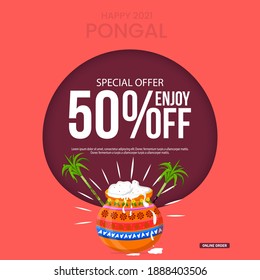 illustration of Happy Pongal sale background. Can be used for shopping sale, promo poster, banner, Social Media Post Templates