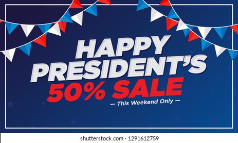 Illustration Of Happy Presidents Day 50% Sale Background.