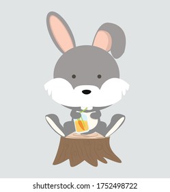 illustration of Happy rabbit cartoon with carrot juice on wood