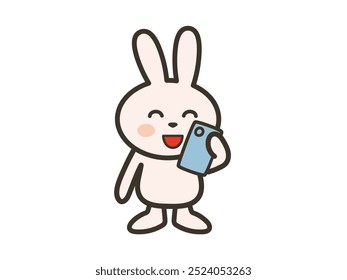 Illustration of a happy rabbit looking at a smartphone