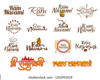 Illustration Of Happy Ram Navami Typography Set Background.