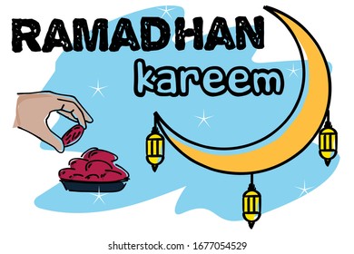 illustration of happy ramadan with an iftar image, Cartoon Style