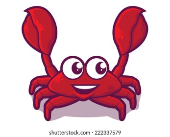 Illustration of a happy red crab with crab claws/Vector Crab Cartoon Icon