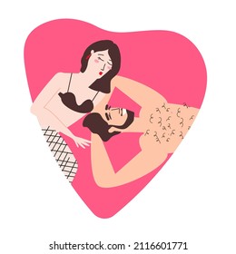 Illustration of Happy relax couple hugs on Valentine`s day laying 