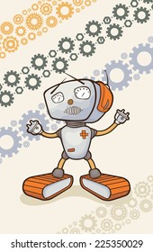 Illustration with a happy robot. Template for flyers or postcards.
