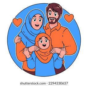 illustration of Happy Saudi Arabian family