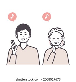Illustration of a happy senior man and woman. vector.