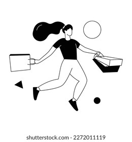 Ilustración de una feliz experiencia de compra en estilo lineal