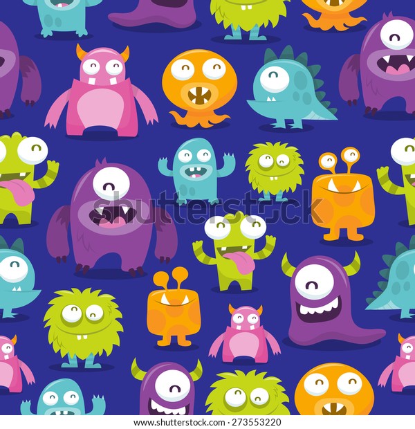 Illustration Happy Silly Cute Monsters There Stock Vector (Royalty Free ...