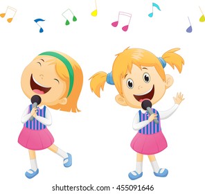 Illustration of happy singing girls