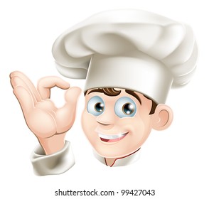 Illustration of a happy smiling cartoon chef in a chef hat