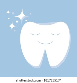 Illustration of happy smiling and shining tooth. On blue background. Vector isolated elements. EPS10