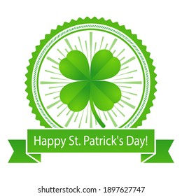 Illustration for Happy St. Patrick's Day. Green leaf clover in circle with banner

