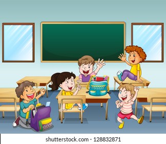 Illustration of happy students inside a classroom