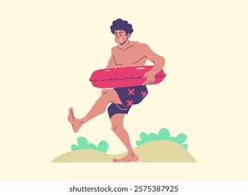 Illustration of an Happy Summer Season Man Walking with Balloon