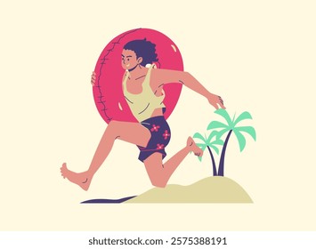 Illustration of an Happy Summer Season Man Running Carrying Balloon