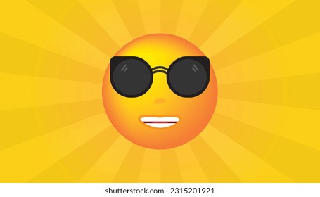 Illustration of a happy sun wearing sunglasses. A joyful and playful portrayal, exuding positivity. Ideal for designs with a sunny and summery theme