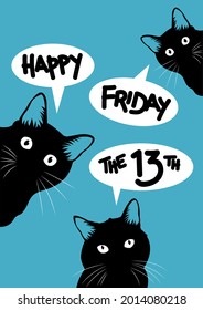 Illustration of Happy superstition, Friday the 13th with funny cat face on blue background