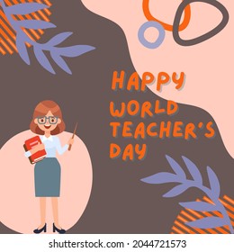 Illustration of Happy Teacher's Day with brown background and good decoration on October 5th