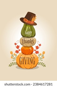 An Illustration of happy thanks giving design elements. Flat style