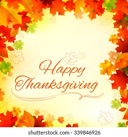 illustration of Happy Thanksgiving background with maple leaves