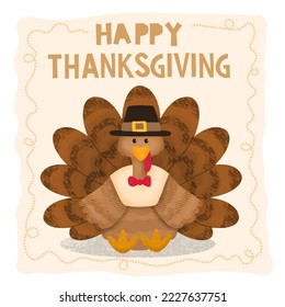 Illustration of a Happy Thanksgiving Celebration Design with Cartoon Turkey