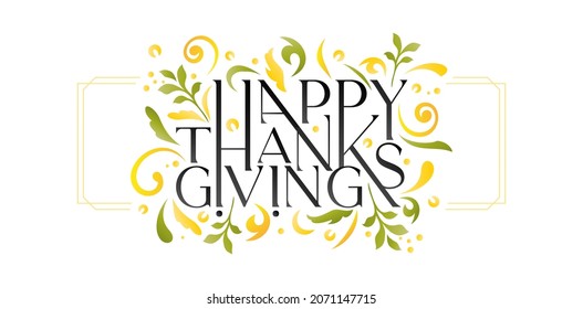 illustration of Happy THANKSGIVING lettering fonts with isolated white backgrounds, happy thanksgiving illustration with floral and swirls pattern, for greeting cards, invitation, sign and banners