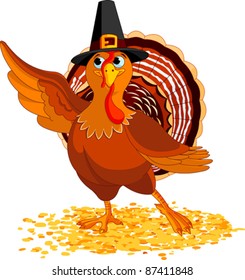 Illustration Of Happy Thanksgiving Turkey Presenting