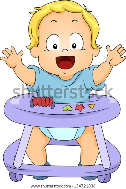 Download Illustration Happy Toddler Boy Baby Walker Stock Vector (Royalty Free) 134721836