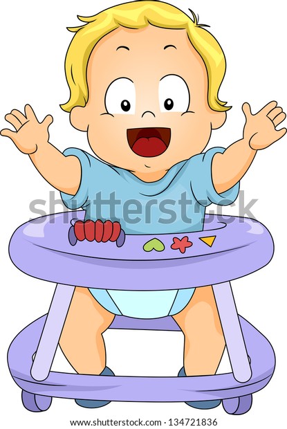 Illustration Happy Toddler Boy Baby Walker Stock Vector ...