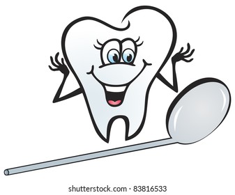 Illustration of happy tooth looking in the mirror