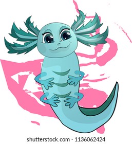 Illustration of a Happy turquoise Axolotl vector EPS10