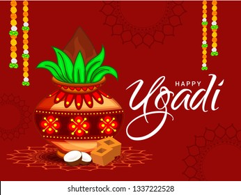 Illustration Happy Ugadi Gudi Padwa Greeting Stock Vector (Royalty Free ...