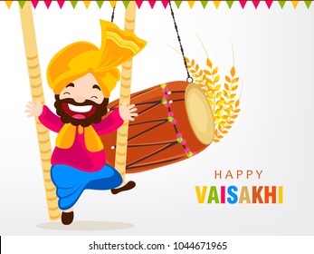 illustration of Happy Vaisakhi / Baisakhi Punjabi festival celebration background with Punjabi celebration elements and stylish text of Happy Vaisakhi