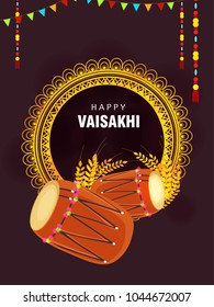illustration of Happy Vaisakhi / Baisakhi Punjabi festival celebration background with Punjabi celebration elements and stylish text of Happy Vaisakhi