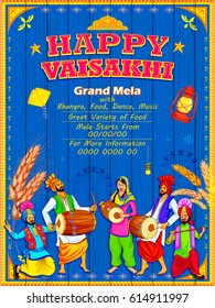 illustration of Happy Vaisakhi Punjabi festival celebration background