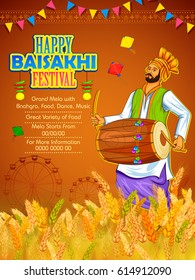 illustration of Happy Vaisakhi Punjabi festival celebration background